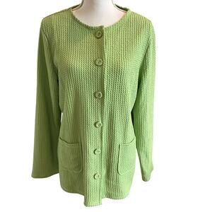 JH Collectibles Cardigan Jacket Size XL Lime Green Waffle Knit Button Up Pockets